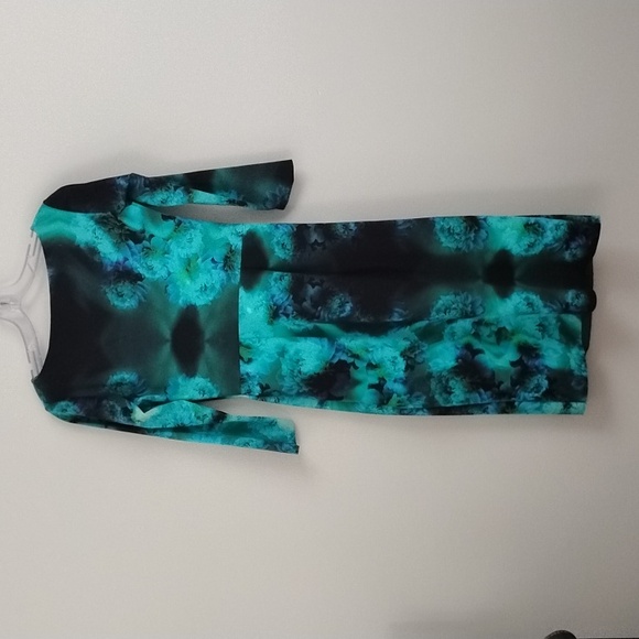 Chiara Boni La Petite Robe Vibrant Teal and Black Floral Long Sleeve Dress Artsy - Picture 13 of 16